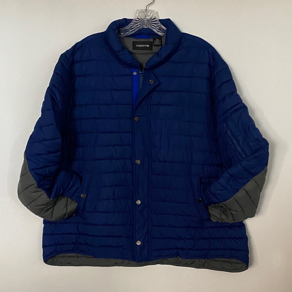Claiborne Men's Navy and Charcoal Puffer Jacket